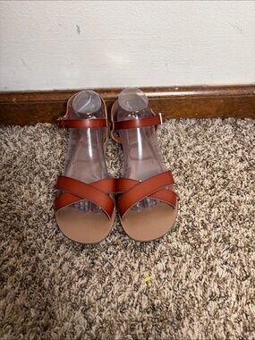 J. Crew Cognac Leather Crisscross Ankle-Strap Sandals